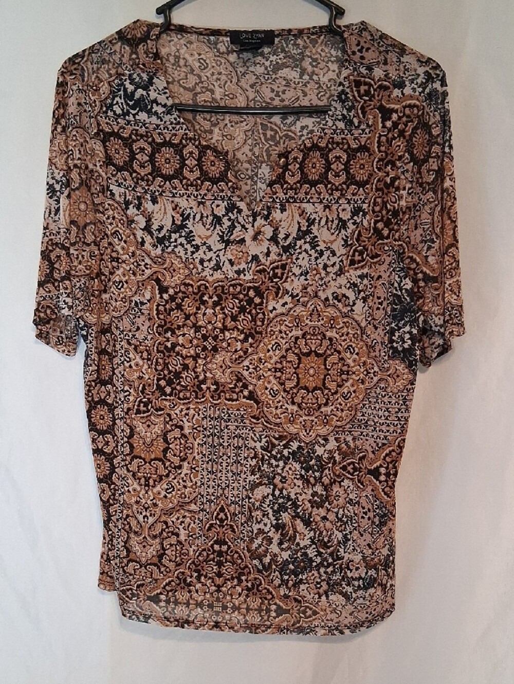 Love Ryan Los Angeles Boho Patchwork Paisley V-Neck Blouse Top XL